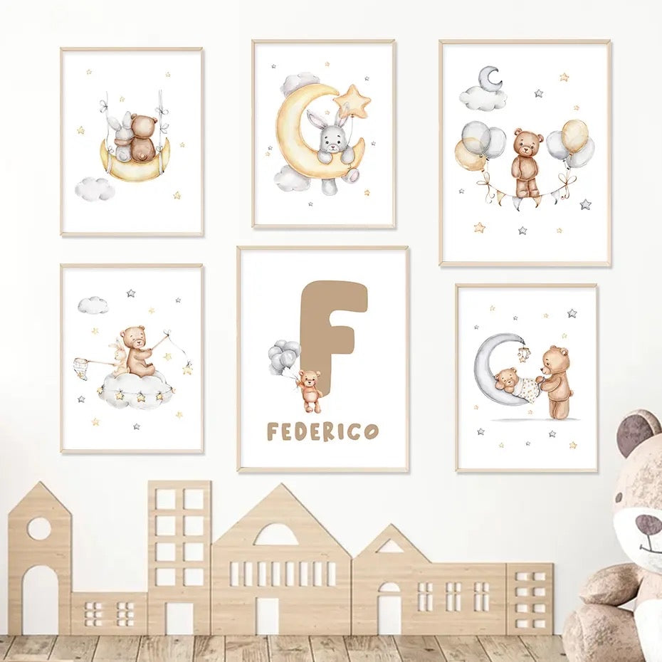 Kinderzimmer Bilder Bär und Hase personalisiert