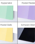 Acrylglas Auswahl Pastel Mint, Flieder, Gelb, Schwarz Glanz