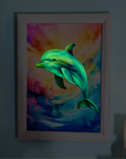 Aquarell Bilderrahmen Delfin mit Leuchteffekt – personalisiert | Kindergeschenk.ch