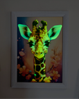 Aquarell Bilderrahmen Giraffe mit Leuchteffekt – personalisiert | Kindergeschenk.ch