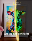 Personalisiertes Kuh Traumbild im Bilderrahmen mit Name – Glow Dreams leuchtet im Dunkeln für Kinderzimmer