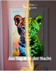 Personalisiertes Leopard Traumbild im Bilderrahmen mit Name – Glow Dreams leuchtet im Dunkeln für Kinderzimmer