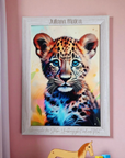 Aquarell Bilderrahmen Leopard mit Leuchteffekt – personalisiert | Kindergeschenk.ch