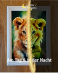 Personalisiertes Löwe Traumbild im Bilderrahmen mit Name – Glow Dreams leuchtet im Dunkeln für Kinderzimmer