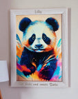 Aquarell Bilderrahmen Pandabär mit Leuchteffekt – personalisiert | Kindergeschenk.ch