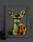 Aquarell Bilderrahmen Rehkitz mit Leuchteffekt – personalisiert | Kindergeschenk.ch