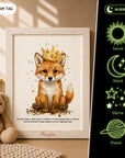 Glow Dreams Krafttier Fuchs – personalisiertes Leuchtbild für Kinder mit Fuchs, Name und sanft leuchtendem Nachtbegleiter im Holzrahmen