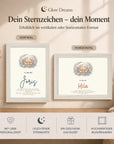 Glow Dreams Sternzeichen Krebs – personalisiertes Traumbild im Bilderrahmen mit leuchtender Sternkarte