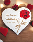 Herzförmiges Holzbrett "zum Valentienstag" personalisierbar