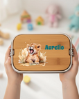Lunchbox Edelstahl mit Holzbrett Löwe & Namen personalisiert