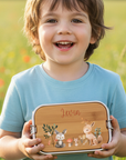 Lunchbox Edelstahl mit Holzbrett Waldleben & Namen personalisiert