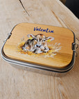 Lunchbox Edelstahl mit Holzbrett Brown Swiss & Namen personalisiert