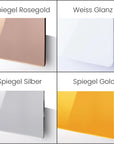 Acrylglas Auswahl Rosegold, Weiss Glanz, Spiegel Silber, Spiegel Gold