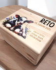 wunderschöne holz erinnerungskiste mit Kalb Holstein bedruckt mit 3D Acrylglas Namen personalisiert und Geburtsdaten gelasert