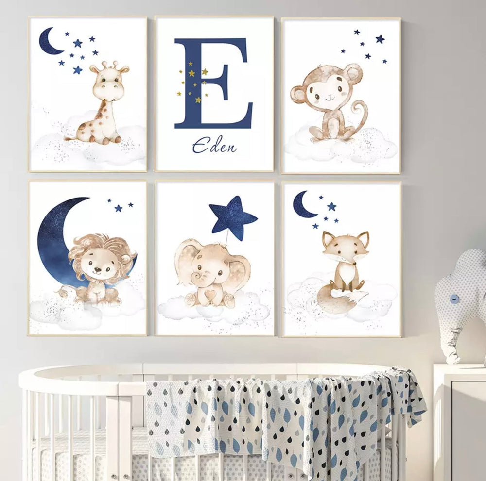 Kinderzimmer Bilder Tiere Mond und Sterne