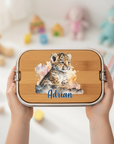 Lunchbox Edelstahl mit Holzbrett Tigerjunge & Namen