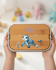 Lunchbox Edelstahl mit Holzbrett Schildkröte & Namen personalisiert
