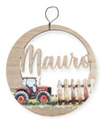 Namensschild Traktor Grün aus Holz personalisiert mit Name