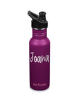 Violette Camouflage Klean Kanteen Kinder Trinkflasche mit schwarzer Verschlusskappe, mit Namen personalisierbar.
