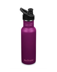 Violette Camouflage Klean Kanteen Kinder Trinkflasche mit schwarzer Verschlusskappe, mit Namen personalisierbar.