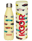 Gelbe Koor Trinkflasche Macchina 500ml personalisierbar mit Namen in Verpackung