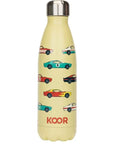 Gelbe Koor Trinkflasche Macchina 500ml personalisierbar mit Namen für Kinder als Geschenk zur Einschulung