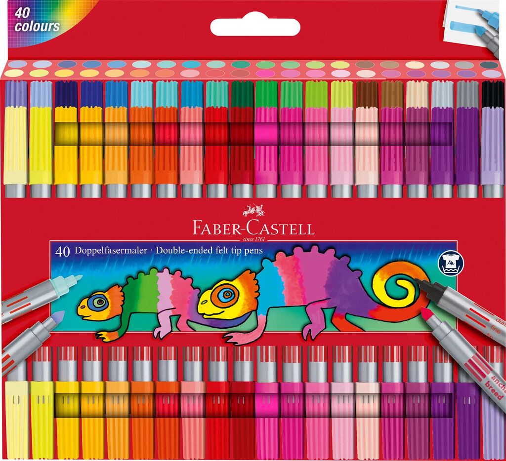 Faber-Castell Double Fibre-Tip Marker 40er Set im Etui – doppelseitige Marker in 40 Farben