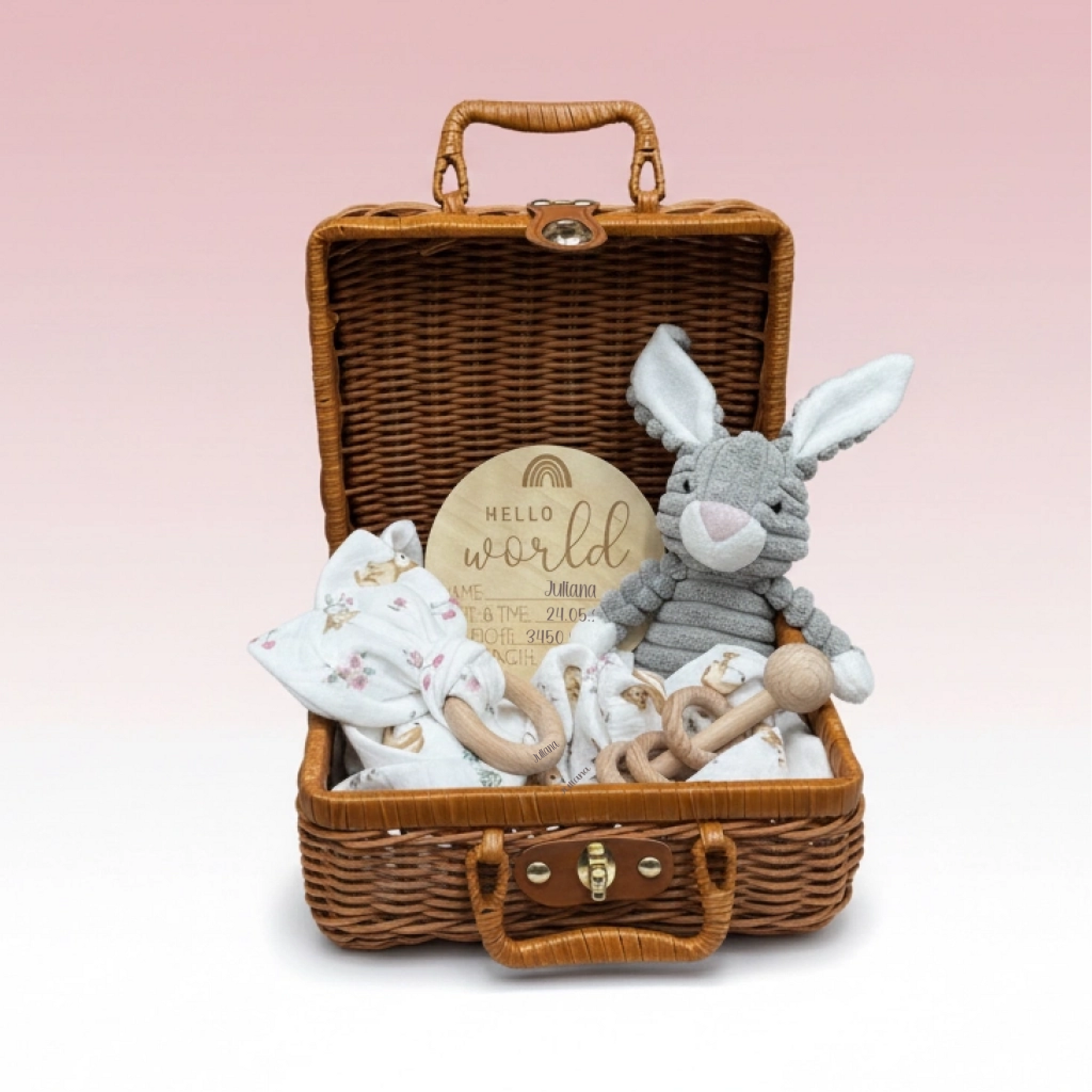 geschenkset rattan koffer waldtiere mädchen personalisiert