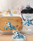 Schulstart Set Schildkröte personalisiert mit Lunchbox, Trinkflasche & Schlüsselanhänger