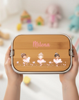 Lunchbox Edelstahl mit Holzbrett Ballerina & Namen personalisiert