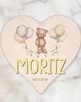 Holzherz Namensschild Teddybär personalisiert