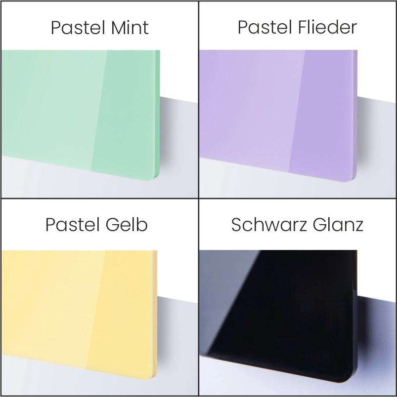Acrylglas Auswahl Pastel Mint, Flieder, Gelb, Schwarz Glanz