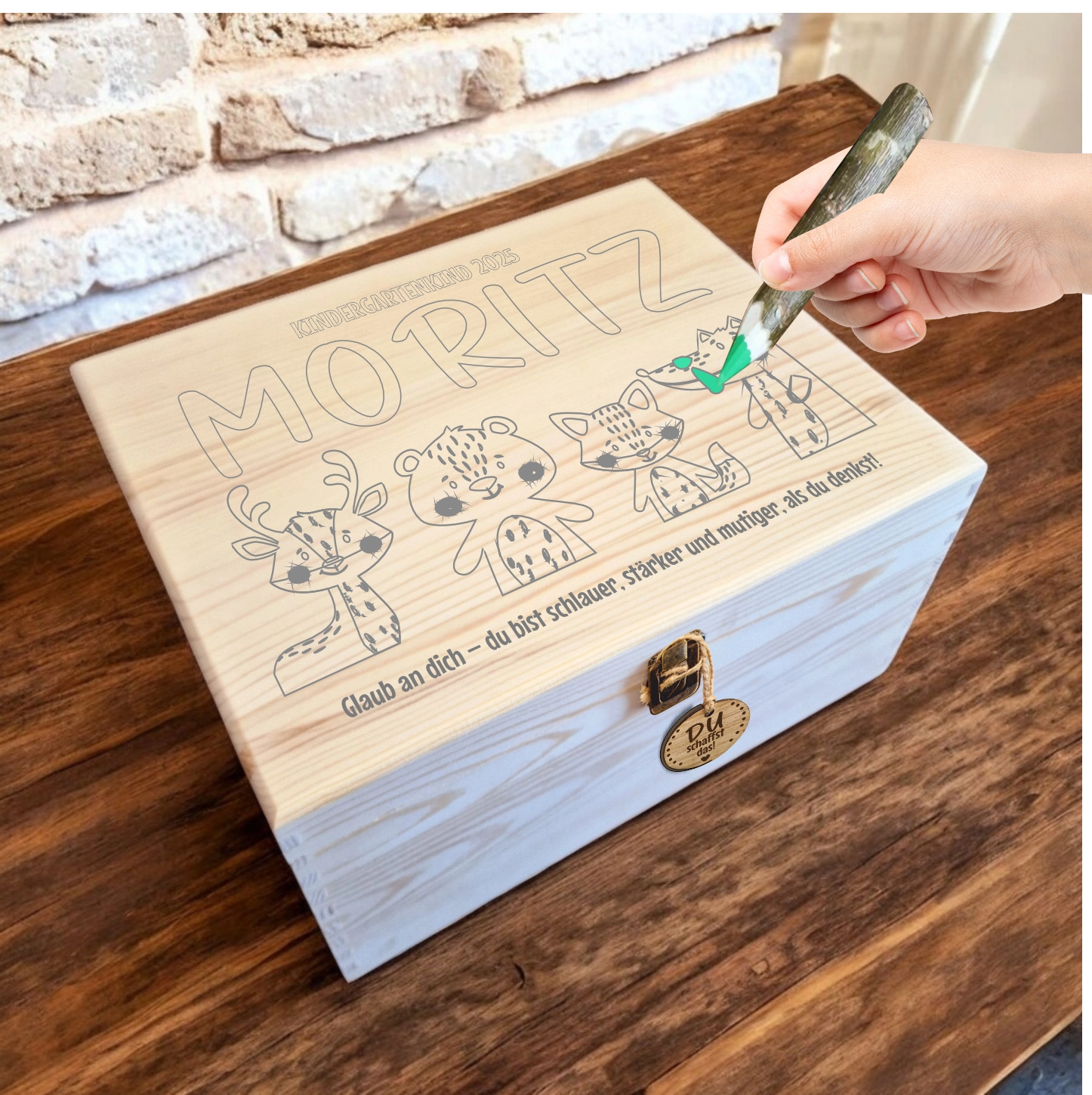 die bezaubernde Ausmalbox Waldtiere mit süssen tiermotiven und namen personalisiert