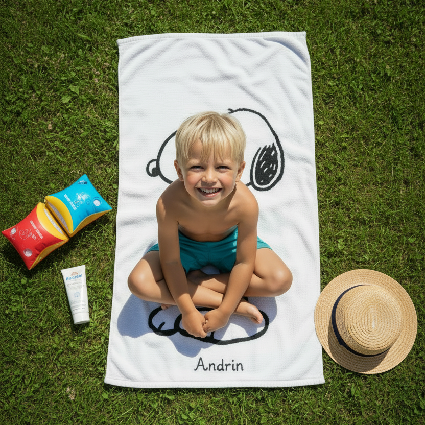 Vossen Strandtuch Snoopy - 100cm x 180cm - personalisierbar mit Stick