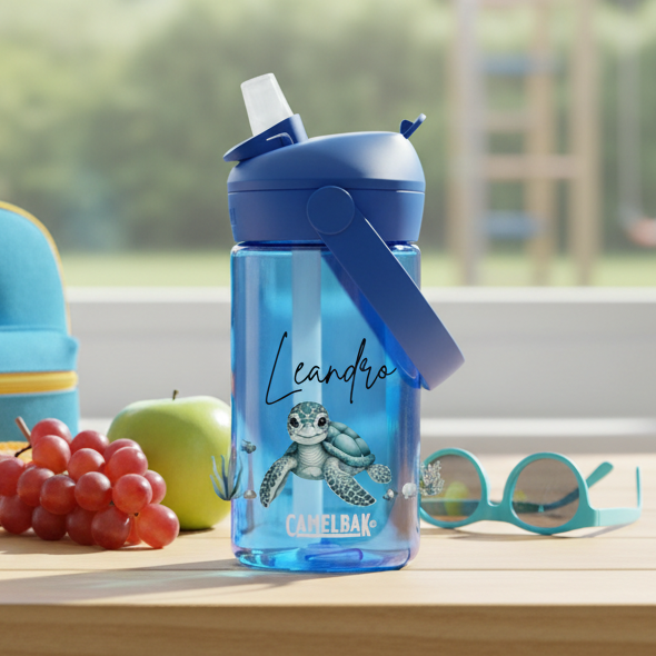wunderschöne Trinkflasche mit Meeresschildkröte und Namen personalisiert
