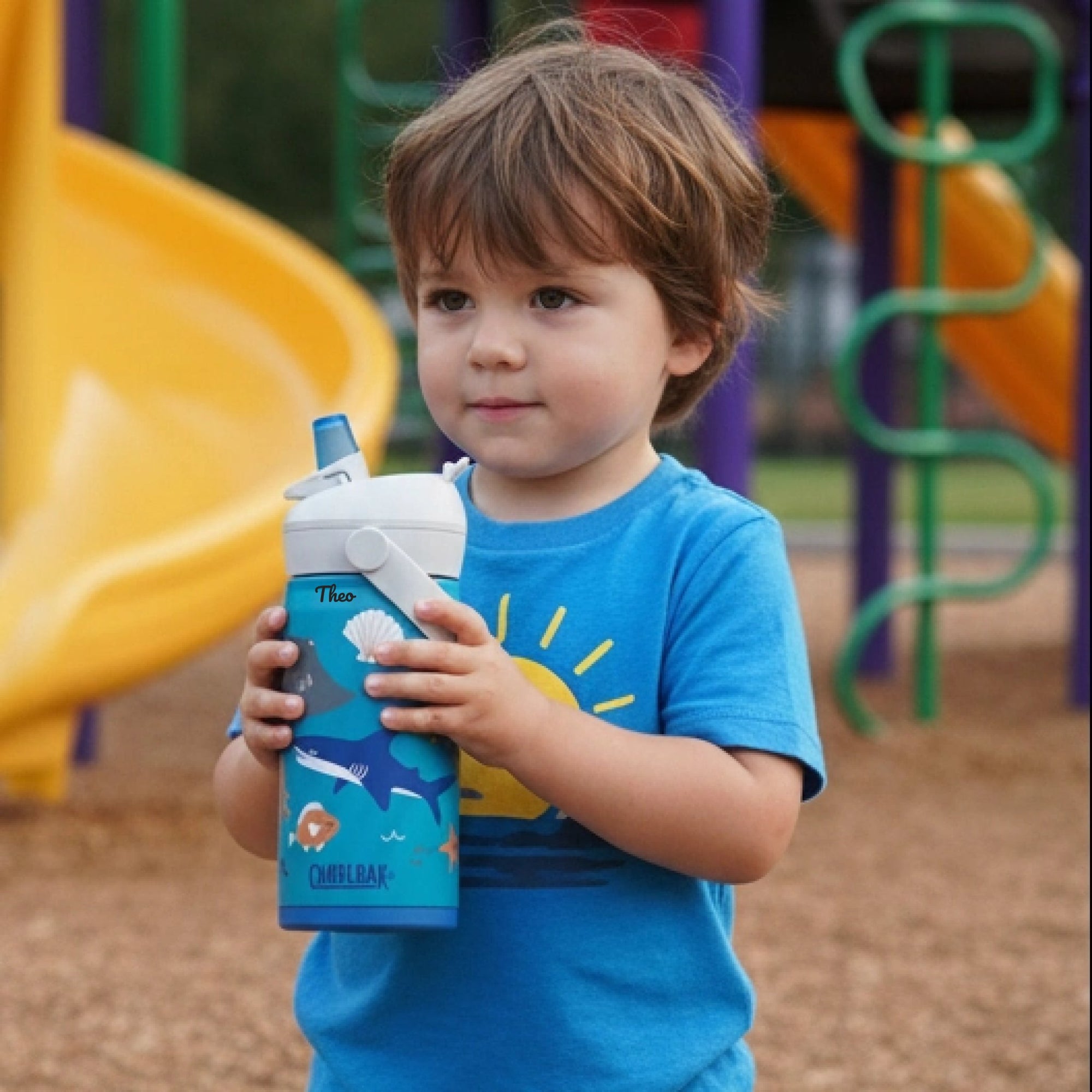 schöne thermos kinderflasche von camelbak mit Ocean Motiven und namen personalisiert