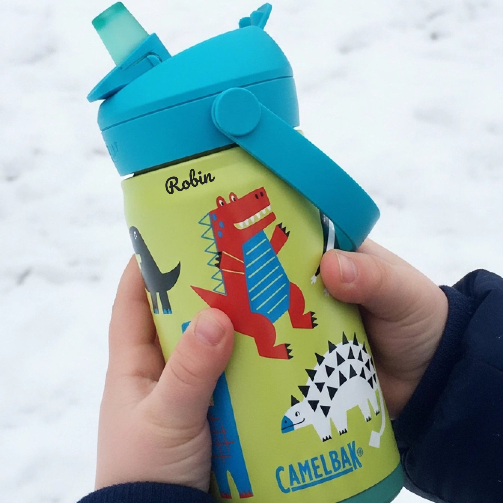 Camelbak Thermosflasche für Kinder in Grün mit Dinosaurier Motiven und Namen personalisiert