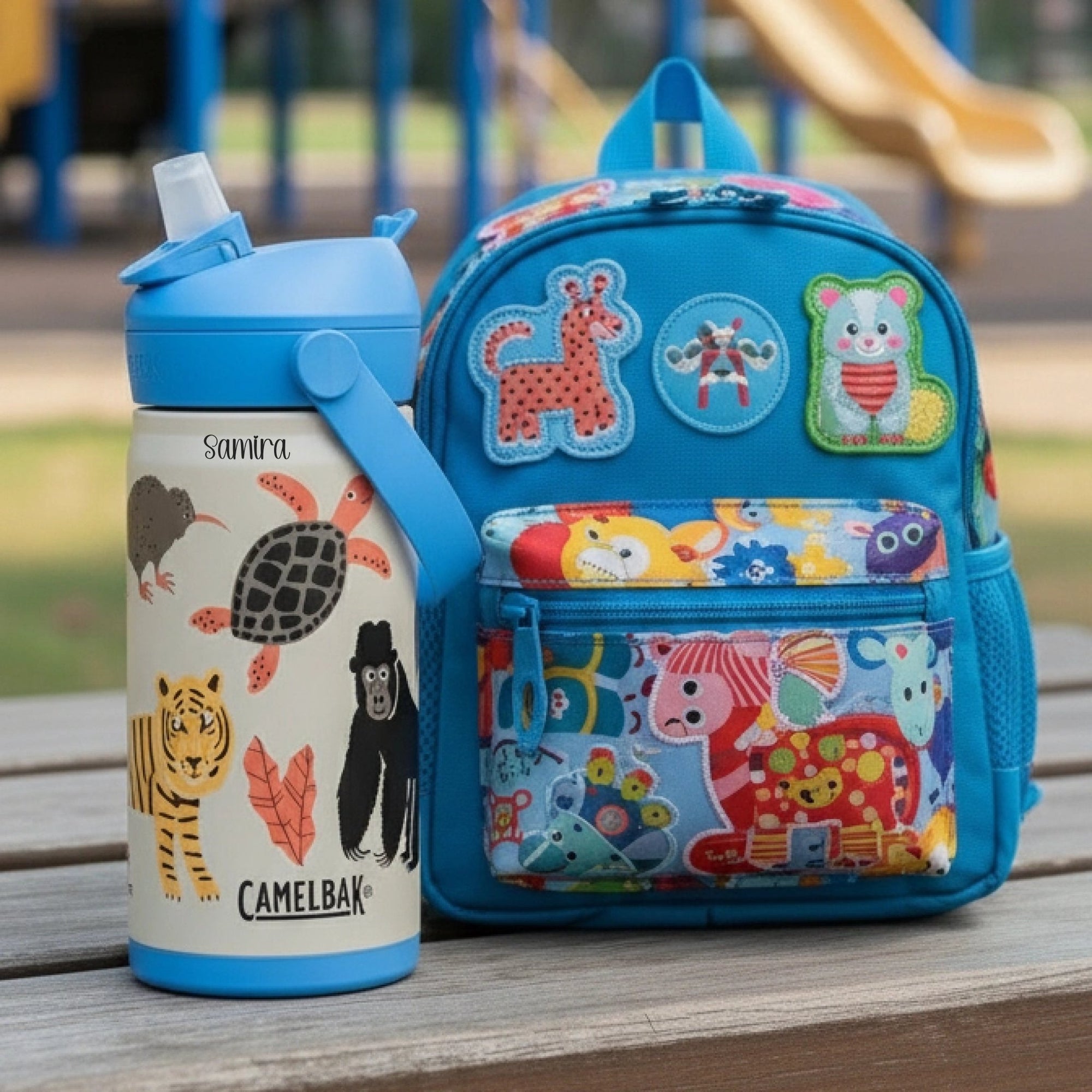 zeitlose kinder thermosflasche mit safari look und personalisiertem Namen
