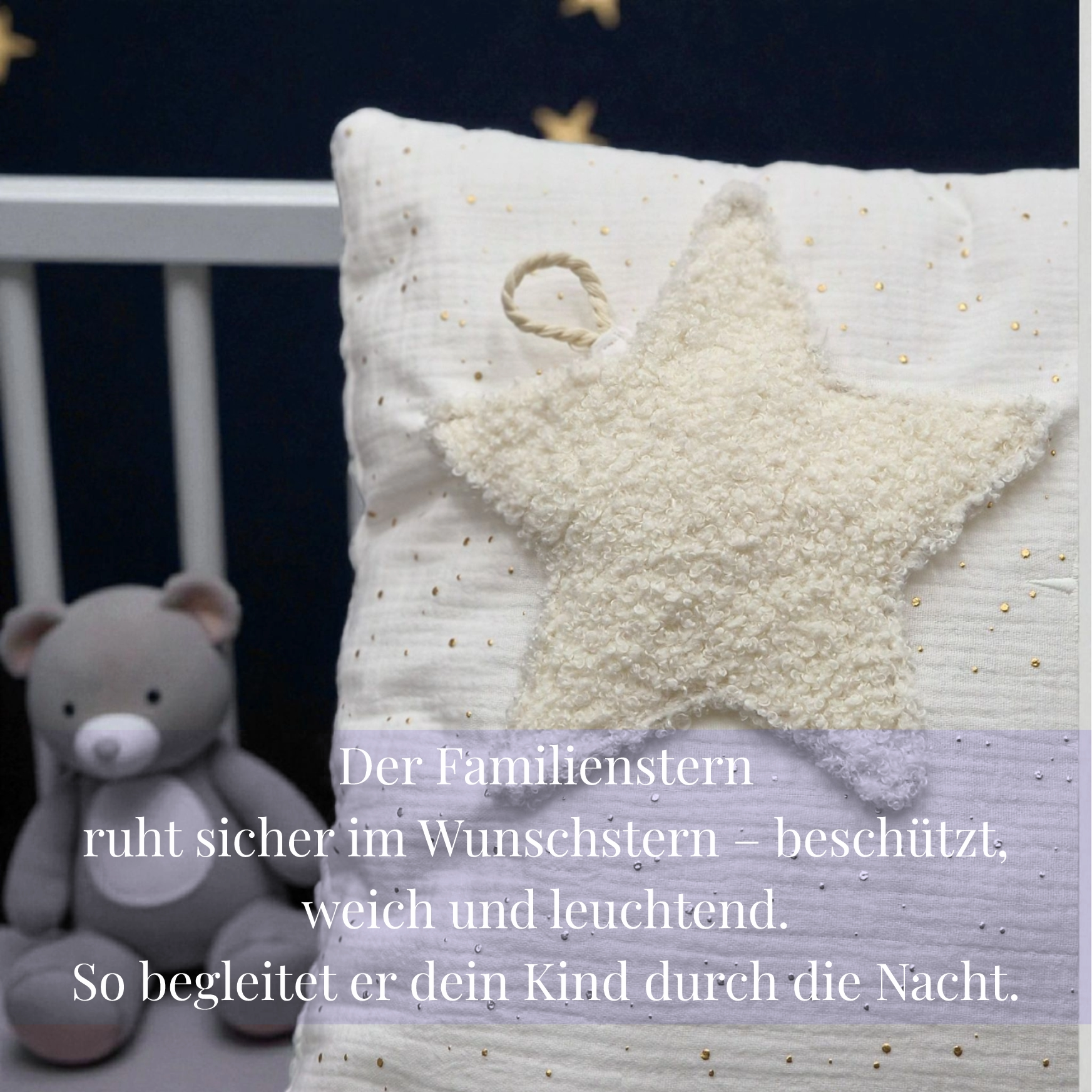 🌙 Wunschstern-Kissen mit Glow-Mond – Personalisierbar mit Namen &amp; Sternzeichen