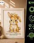 Glow Dreams Krafttier Hase – personalisiertes Leuchtbild für Kinder mit Hase, Name und sanft leuchtendem Nachtbegleiter im Holzrahmen