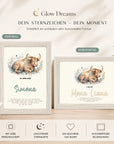 Glow Dreams Sternzeichen Stier – personalisiertes Traumbild im Bilderrahmen mit leuchtender Sternkarte