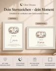 Glow Dreams Sternzeichen Waage– personalisiertes Traumbild im Bilderrahmen mit leuchtender Sternkarte