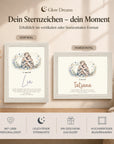 Glow Dreams Sternzeichen Zwillinge – personalisiertes Traumbild im Bilderrahmen mit leuchtender Sternkarte