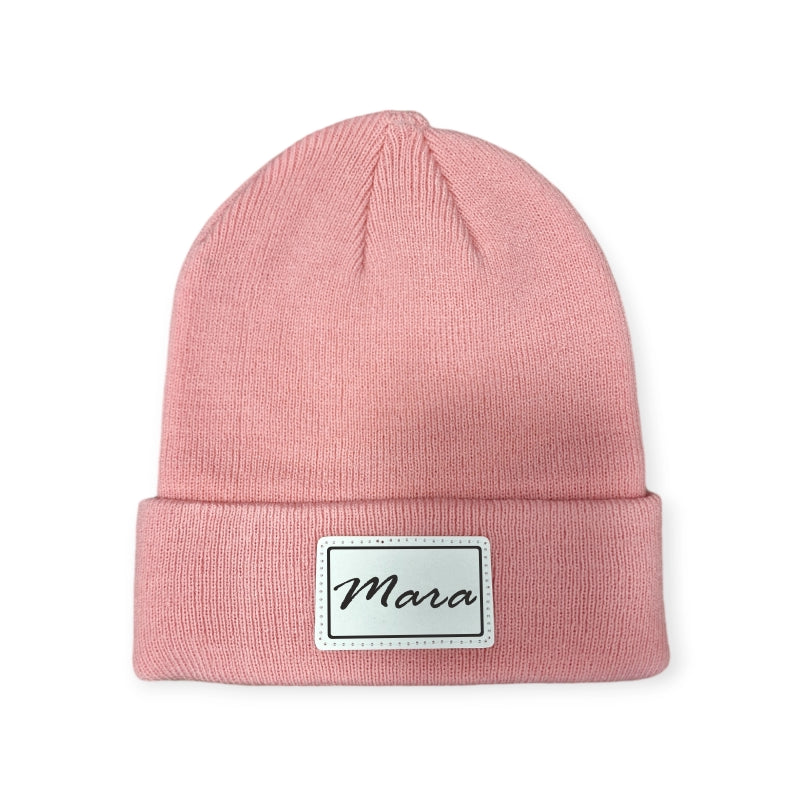 Kinder Beanie-rosa-mit-patch und namen personalisiert