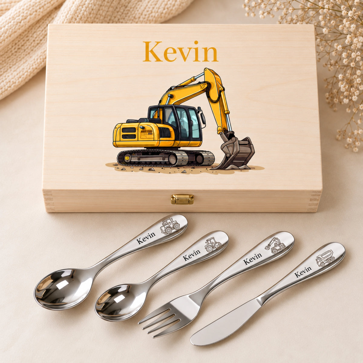 Kinderbesteck-Set mit Bagger