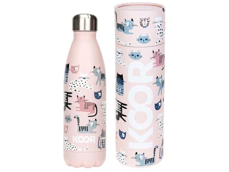 Rosa Koor Trinkflasche Gatti 500ml personalisierbar mit Namen in Verpackung