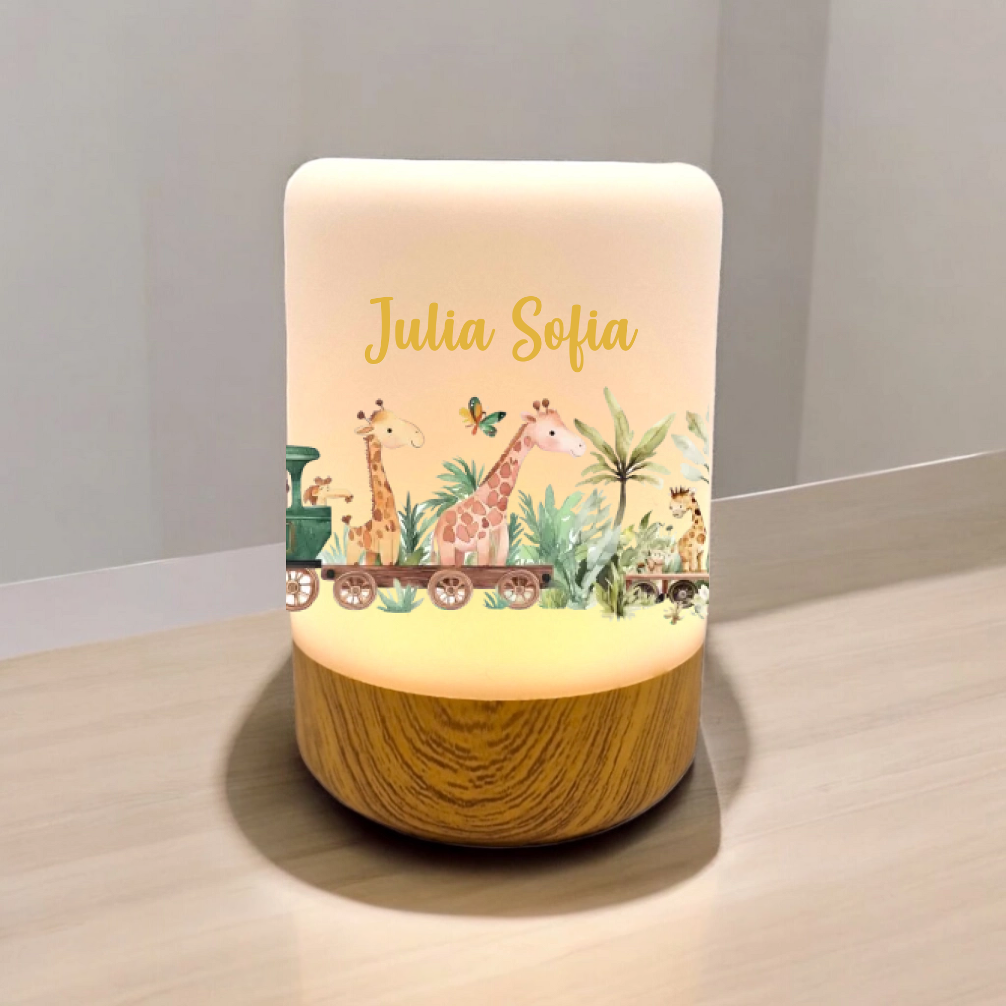 hübsche Dschungezug motiv bedruckte LED Nachtlampe fürs kinderzimmer personalisierbar mit namen