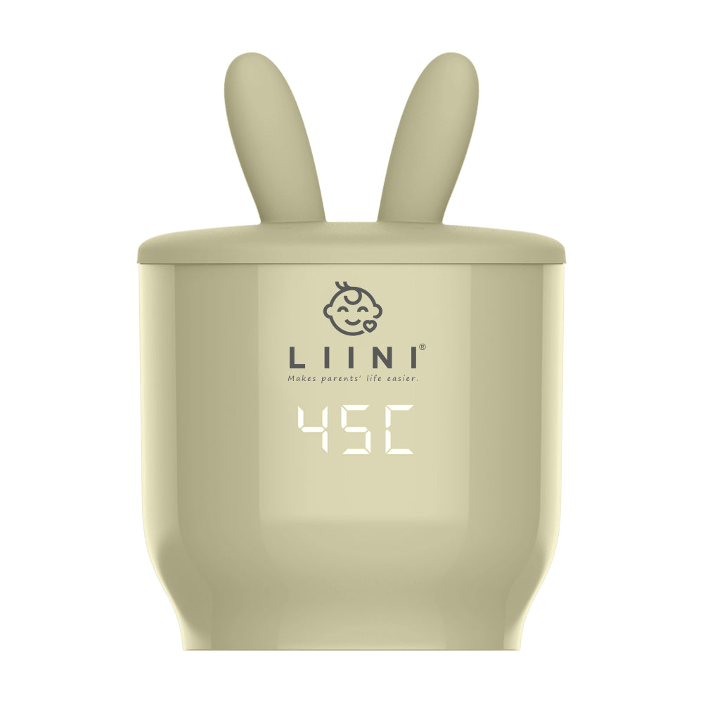Schoppenwärmer und Milchwärmer von Liini mit Temperaturanzeige. olivfarben
