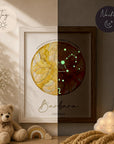 glow dreams sternzeichen löwe bilderrahmen mit goldenem aquarellkreis kraftfarbe tag nacht vergleich personalisiert