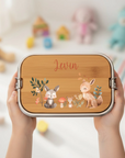 Lunchbox Edelstahl mit Holzbrett Waldleben & Namen personalisiert